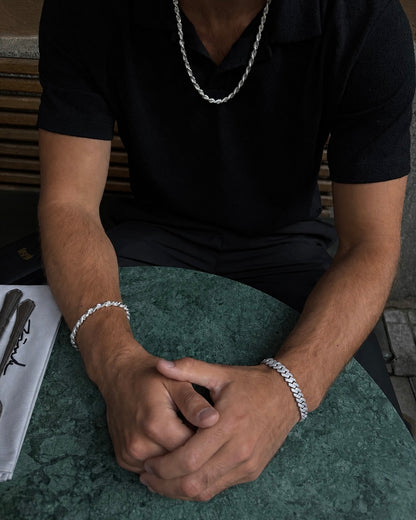 Diamond Cut Rope Chain Bracelet 6mm - 925 silver