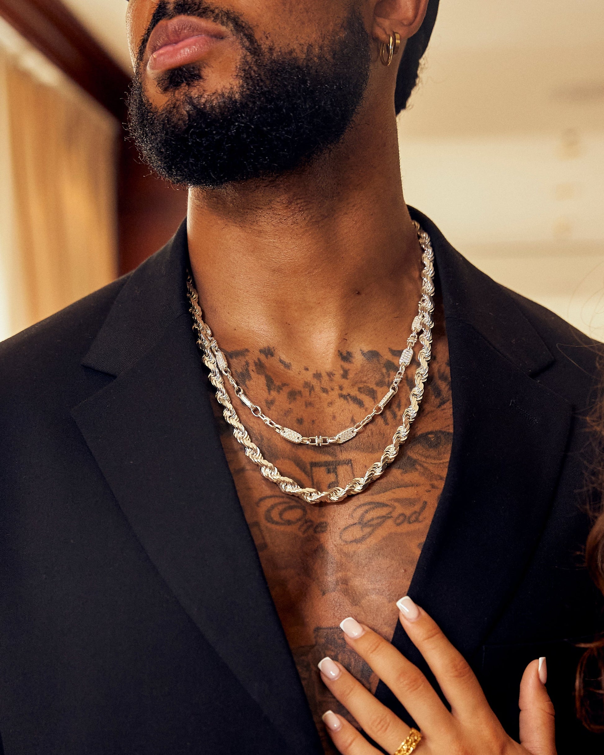 Plattenkette Halsband Med Diamanter 6mm - 925 Silver - Kejsar