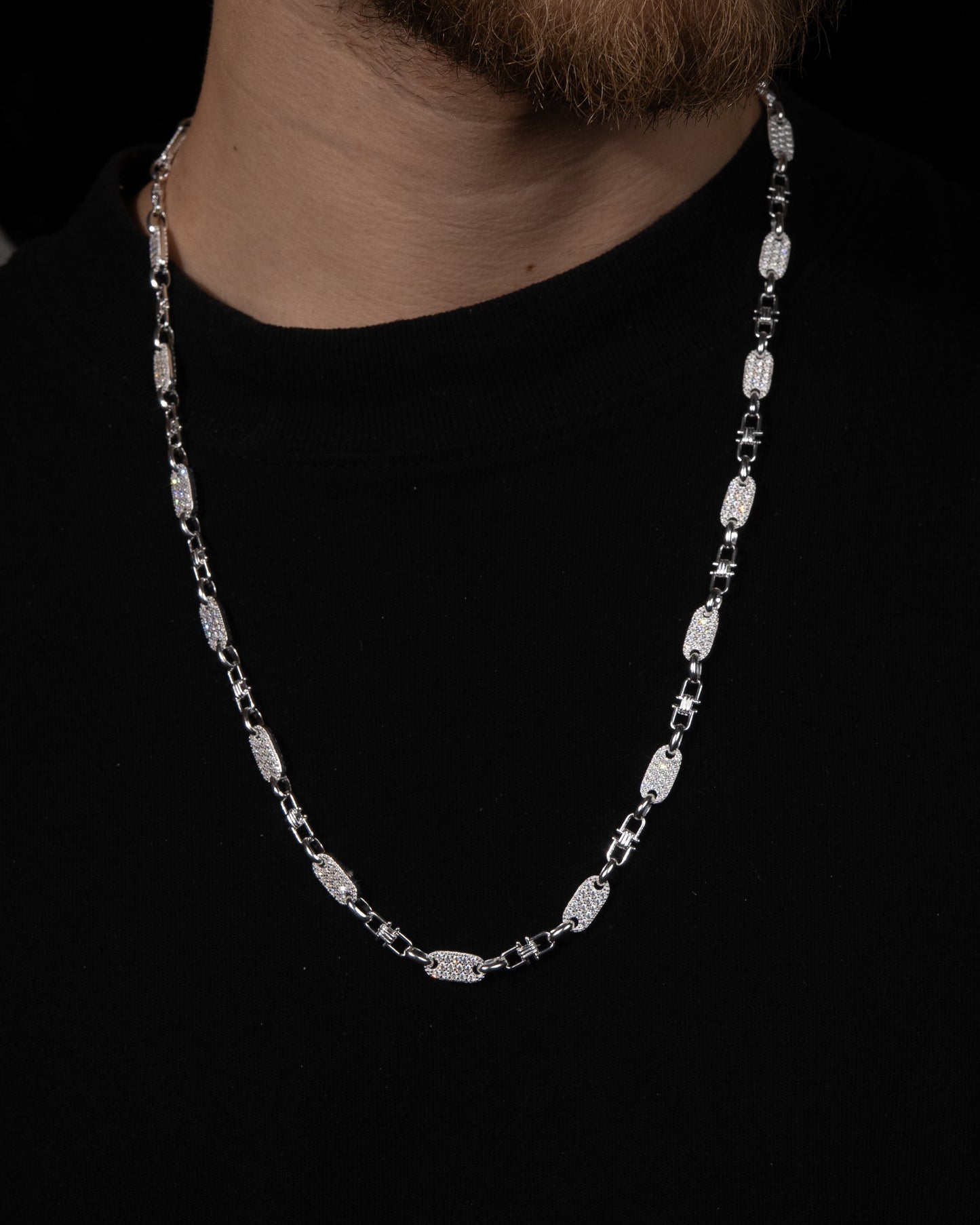 Plattenkette Halsband Med Diamanter 6mm - 925 Silver - Kejsar