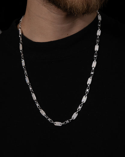 Plattenkette Halsband Med Diamanter 6mm - 925 Silver - Kejsar