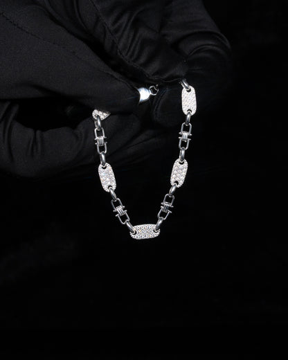 Plattenkette Armband Med Diamanter 6mm - 925 Silver - Kejsar