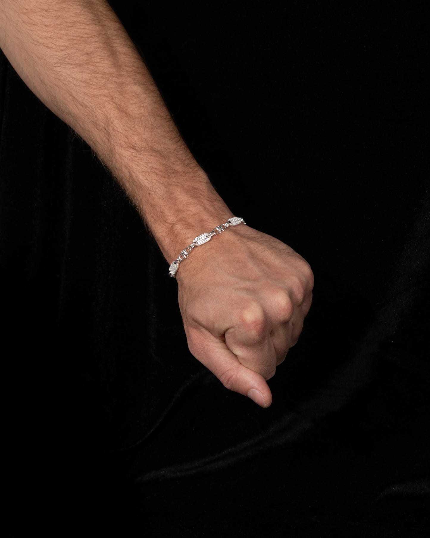 Plattenkette Armband Med Diamanter 6mm - 925 Silver - Kejsar