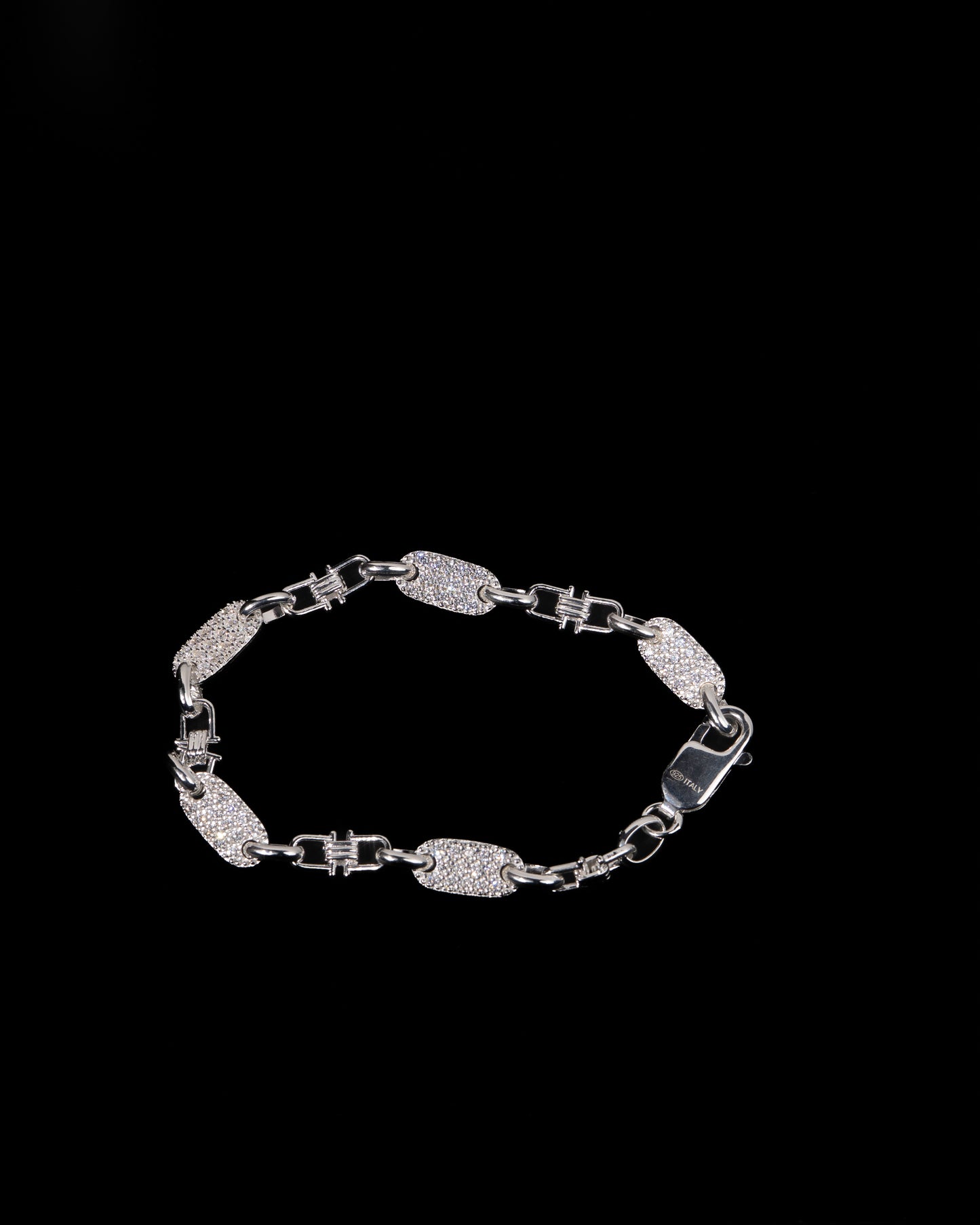 Plattenkette Armband Med Diamanter 6mm - 925 Silver - Kejsar